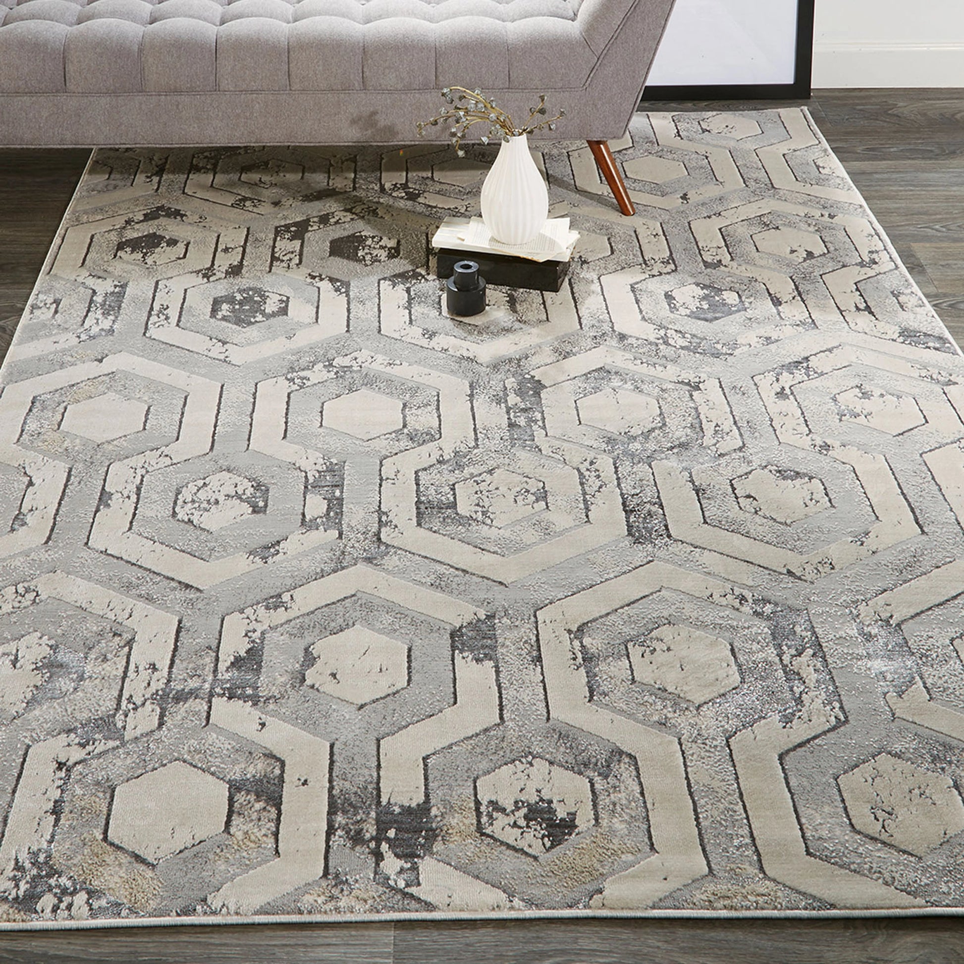Micah Rug - 3046F by Feizy in gray, taupe, silver. Made from polyester, polypropylene in a unique style.