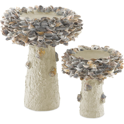 Oyster Shell Bird Bath by Currey and Company. Made from oyster shells, concrete, iron in a eclectic & global style.