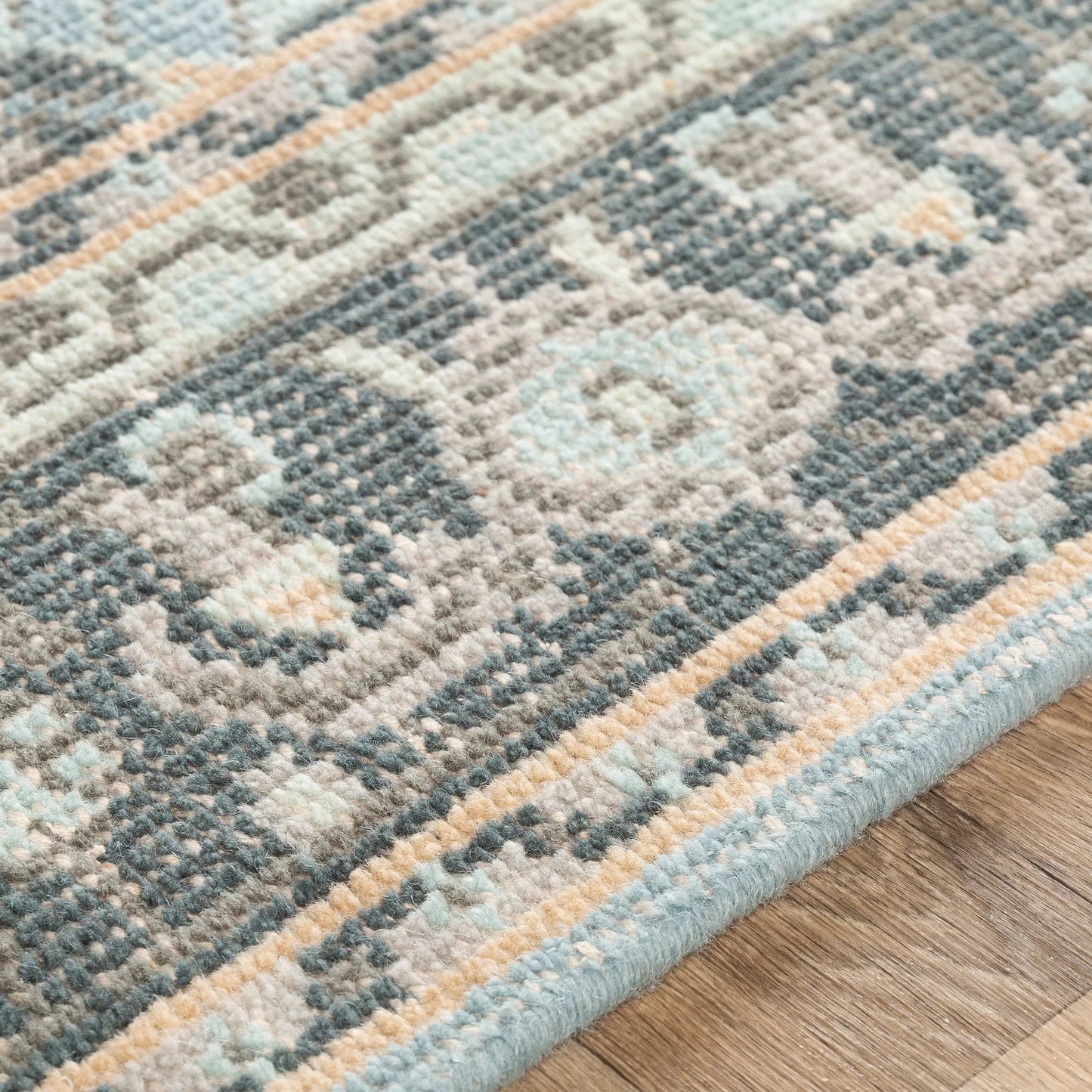 005 SI-1893659,SI-1893660,SI-1893661 | Closeup | Zahra Rug - 24372 by Surya in aqua, charcoal, pale blue, slate, oatmeal. Made from 100% new zealand wool in a unique style.