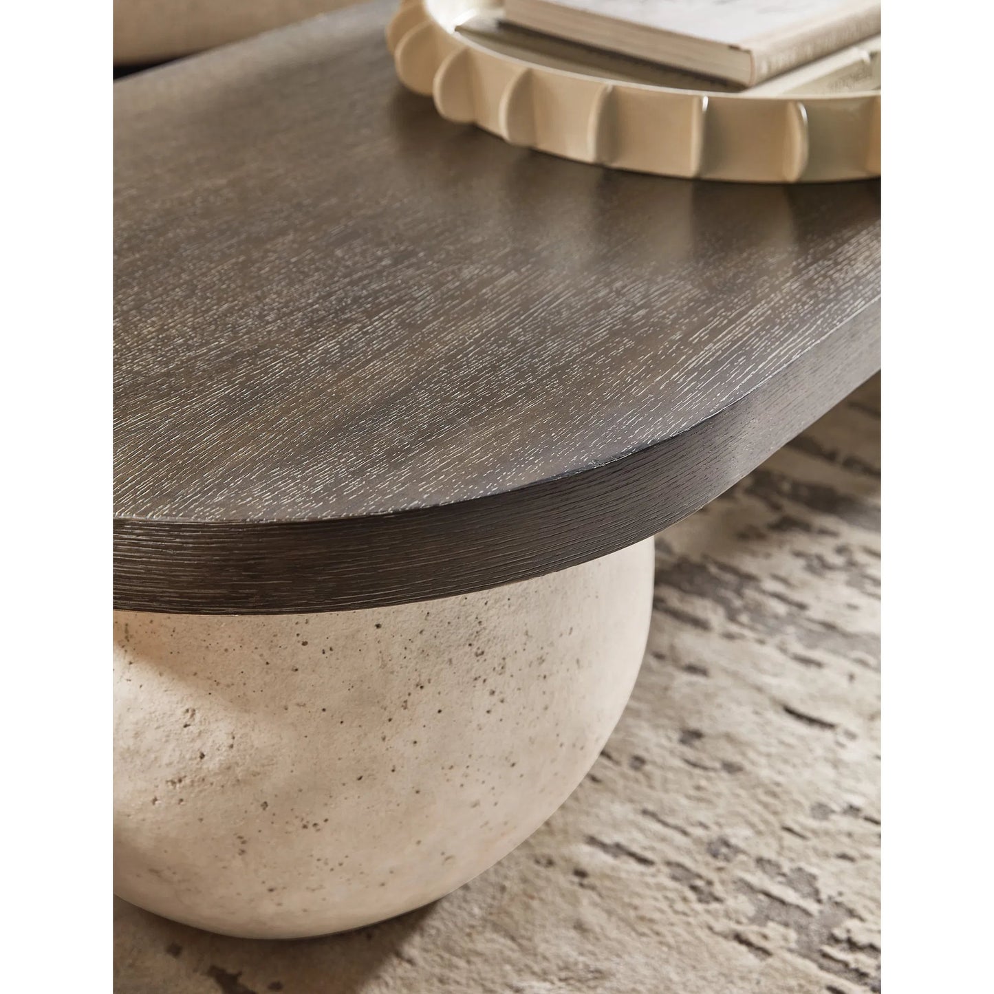 004 SI-2250745 | Closeup | Commerce and Market Gibbons Cocktail Bench by Hooker Furniture in dark wood and oak. Made from unique in a unique style.
