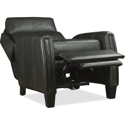Jacklyn Power Recliner with Pop-Up Headrest by Hooker Furniture in dark wood. Made from leather in a traditional style.