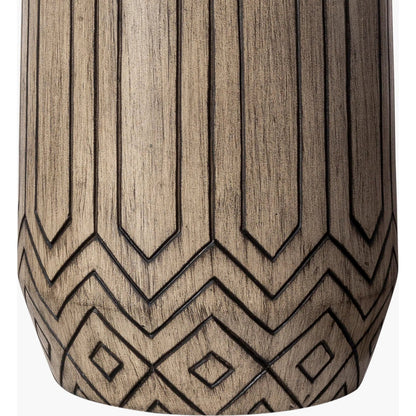 Zigmund Accent Table Lamp by Surya in white, metallic nickel, translucent, brown and hand painted. Made from body: resin, shade (outside): linen, shade (inside): polyester, finial: metal in a modern style.