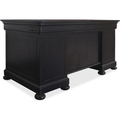 Bristowe Junior Executive Desk by Hooker Furniture in tuxedo black. Made from pecan veneers in a traditional style.