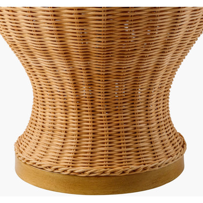 Ziran Accent Table Lamp by Surya in beige, translucent, white, metallic gold, brown and hand painted. Made from body: rattan, shade (outside): linen, finial: metal in a cottage & farmhouse style.