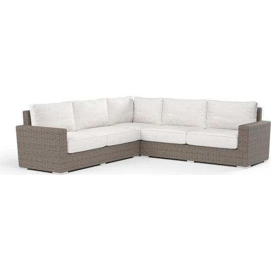 Coronado Outdoor Sectional in Canvas by Sunset West in driftwood. Made from resin wicker in a modern style.