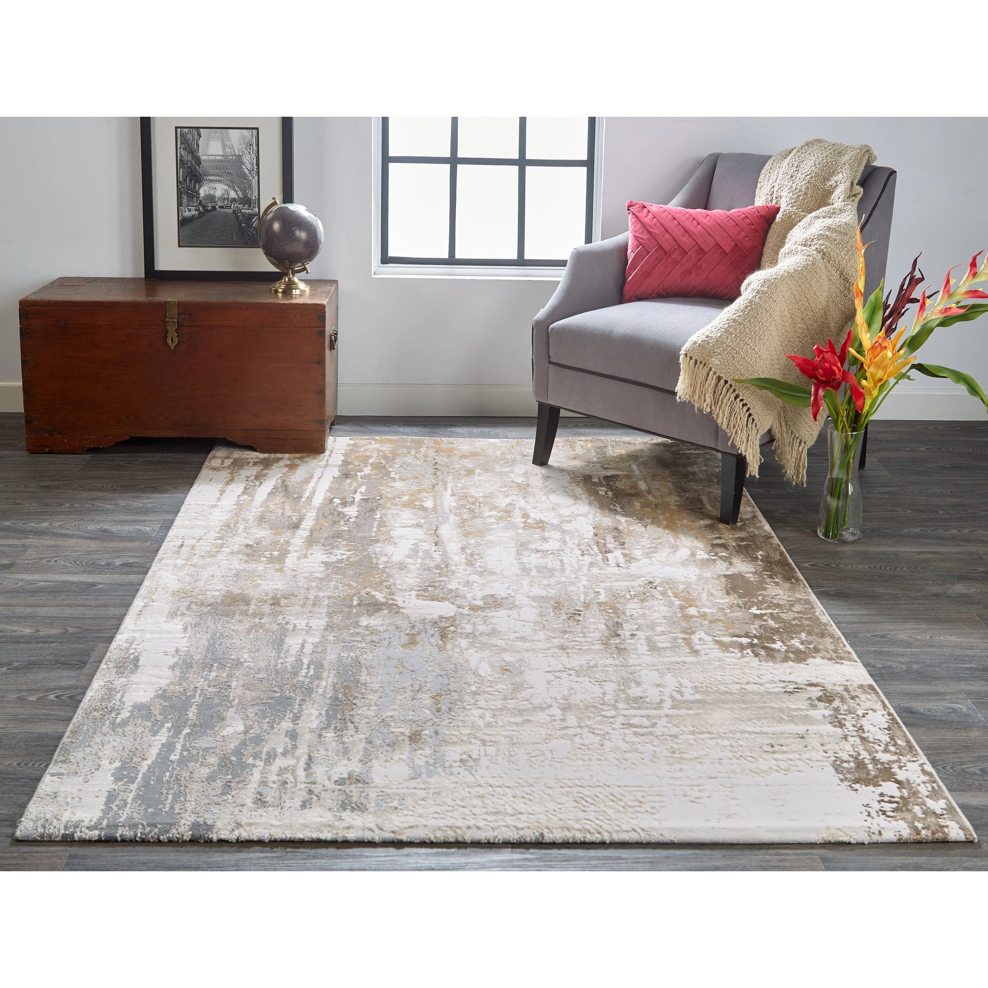 Parker Transitional Rug - 3709F by Feizy in tan, ivory, gray. Made from viscose, polyester in a unique style.