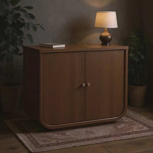 Verge Door Chest by A.R.T. Furniture in handcrated walnut. Made from poplar solids, flat cut walnut veneers in a unique style.