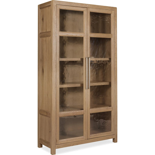 Driftwood Display Cabinet by Hooker Furniture. Made from oak solids, oak veneers, seeded glass, fabric, 100% polyester in a transitional style.