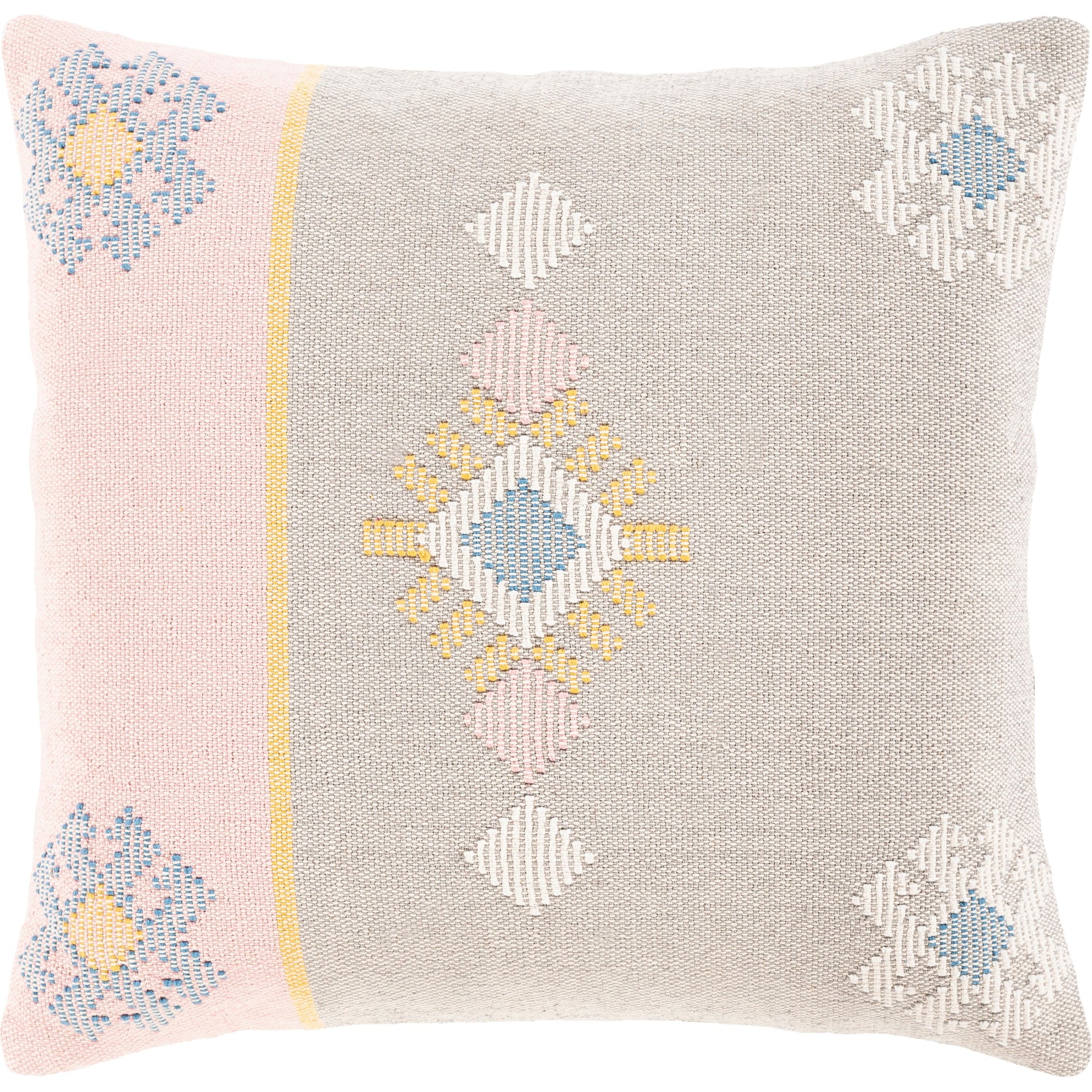 Zakaria Indoor/Outdoor Pillow by Surya in saffron, bright blue, light pink, seafoam. Made from 100% cotton in a eclectic & global style.