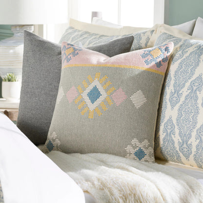 Zakaria Indoor/Outdoor Pillow by Surya in saffron, bright blue, light pink, seafoam. Made from 100% cotton in a eclectic & global style.
