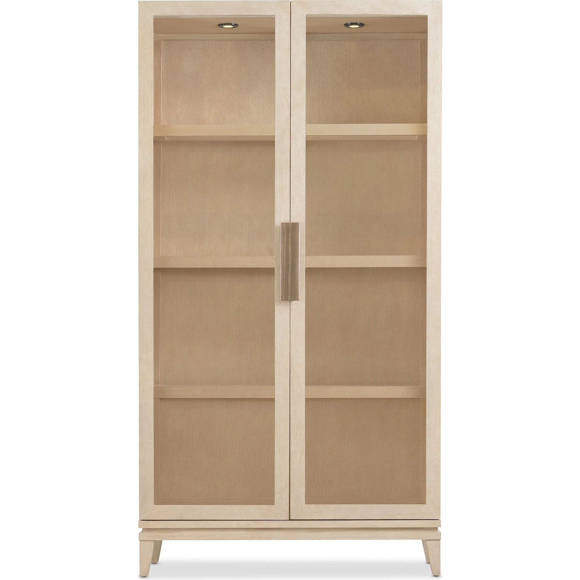 Westwood Display Cabinet by Hooker Furniture in light wood and polished limestone. Made from oak veneers, glass in a transitional style.