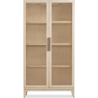 Westwood Display Cabinet by Hooker Furniture in light wood and polished limestone. Made from oak veneers, glass in a transitional style.
