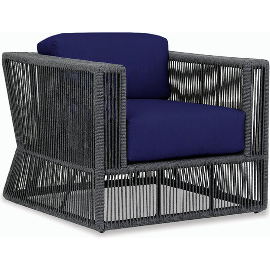 Milano Outdoor Club Chair by Sunset West in slate. Made from olefin rope in a coastal style.