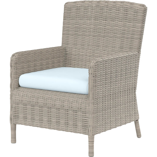Manhattan Outdoor Dining Chair by Sunset West in grays. Made from resin wicker in a modern style.