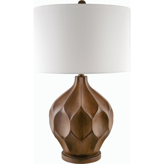 Zealand Accent Table Lamp - 535860 by Surya in body: brown, base: brown, shade: white, finial: brown, harp: metallic - brass, cord: translucent and paintedpaintedpainted. Made from resin, linen in a modern style.