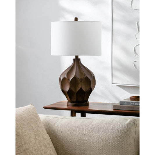 Zealand Accent Table Lamp - 535860 by Surya in body: brown, base: brown, shade: white, finial: brown, harp: metallic - brass, cord: translucent and paintedpaintedpainted. Made from resin, linen in a modern style.