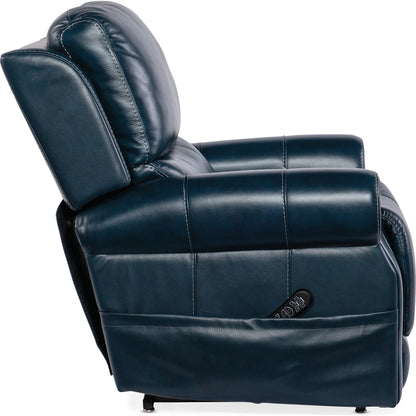 Eisley Power Recliner by Hooker Furniture in sorrento night seas. Made from leather in a traditional style.