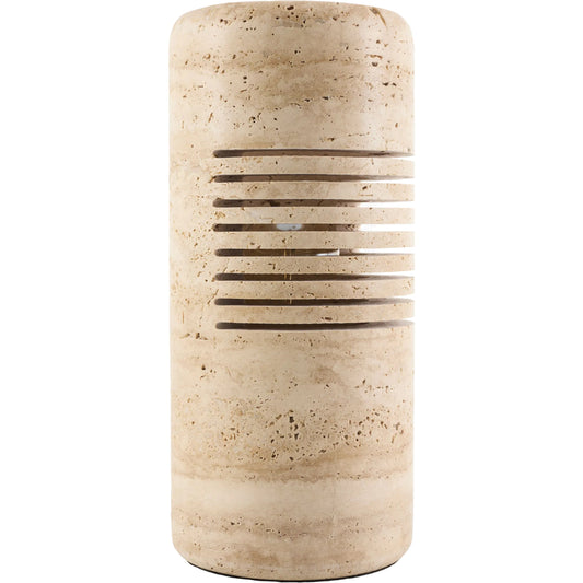 Zelie Accent Table Lamp by Surya in beige. Made from travertine in a transitional style.