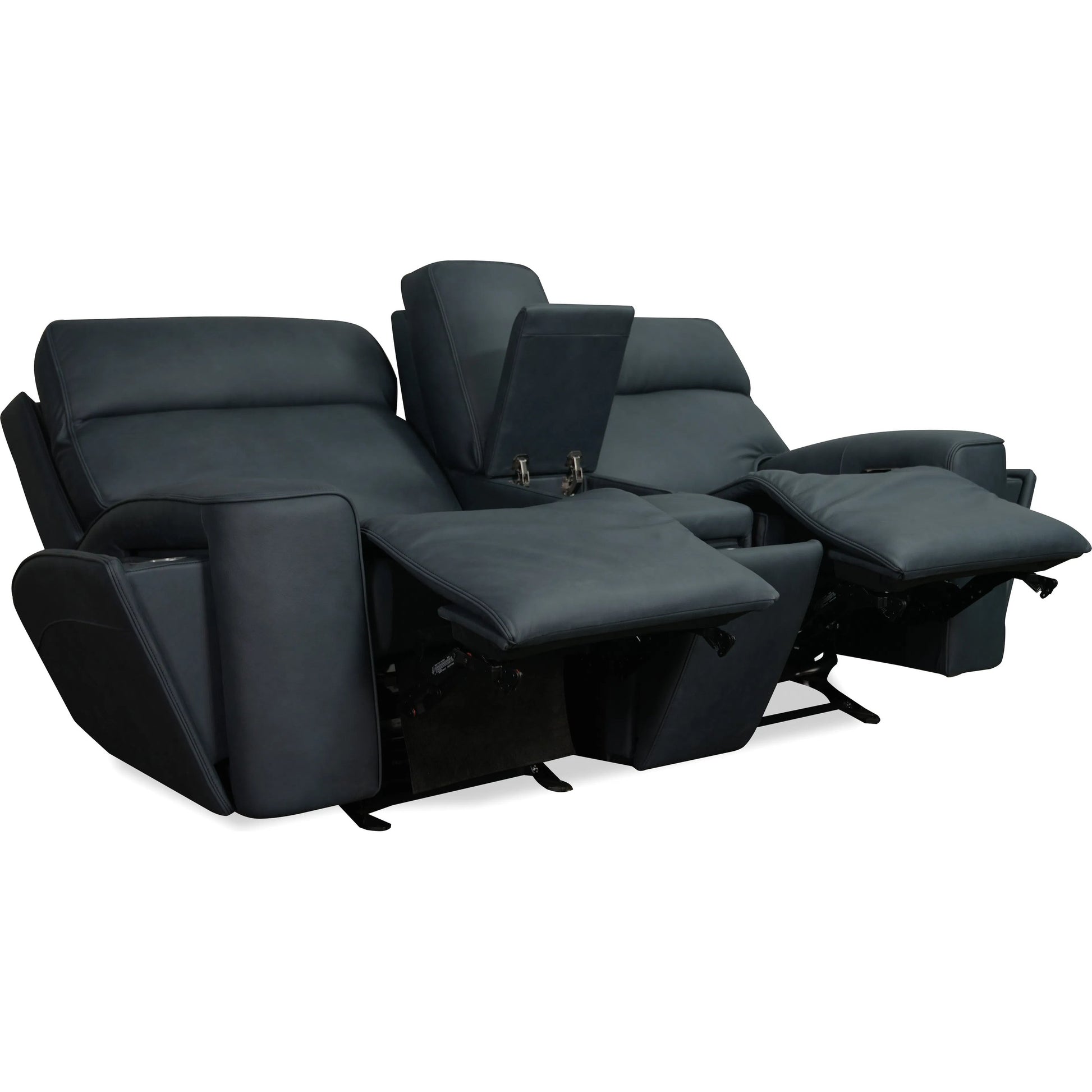 Riverton Power Gliding Console Loveseat with Power Headrest and Lumbar by Hooker Furniture in dante afterdusk. Made from leather in a traditional style.