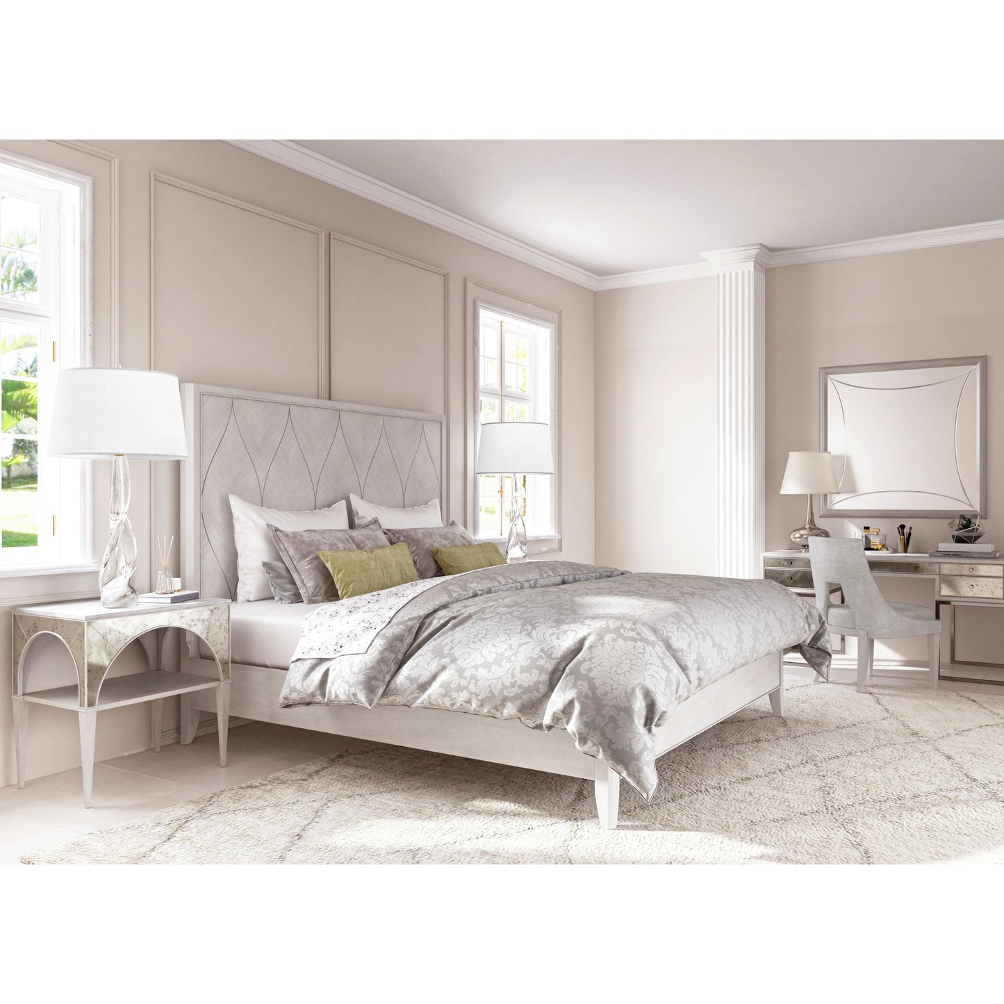 015 SI-2155790,SI-2155791 | Lifestyle | Mezzanine Panel Bed by A.R.T. Furniture in dove gray. Made from parawood, poplar solids, maple veneer in a modern style.