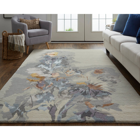 Dafney Transitional & Botanical Rug - 8866F by Feizy in gray, blue, orange. Made from viscose, wool in a unique style.