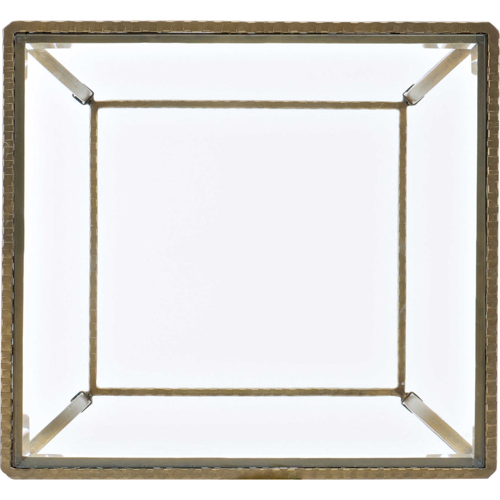 Laureng End Table by Hooker Furniture in gold. Made from hammered iron with tempered glass in a modern style.