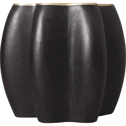 Melange Even and Flow Round End Table by Hooker Furniture in black, gold accents. Made from resin, glass in a modern style.