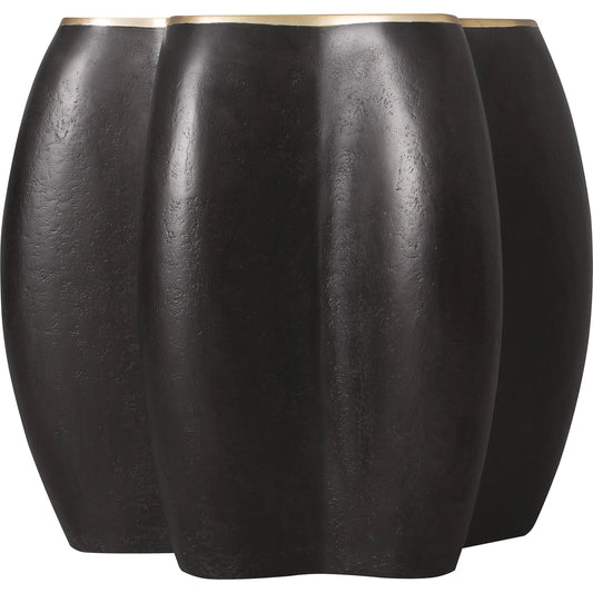 Melange Even and Flow Round End Table by Hooker Furniture in black, gold accents. Made from resin, glass in a modern style.