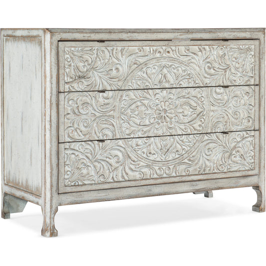001 SI-1996329 | Additional Silo | La Grange Lockhart Three-Drawer Accent Chest by Hooker Furniture in antique white. Made from pecan veneers in a transitional style.