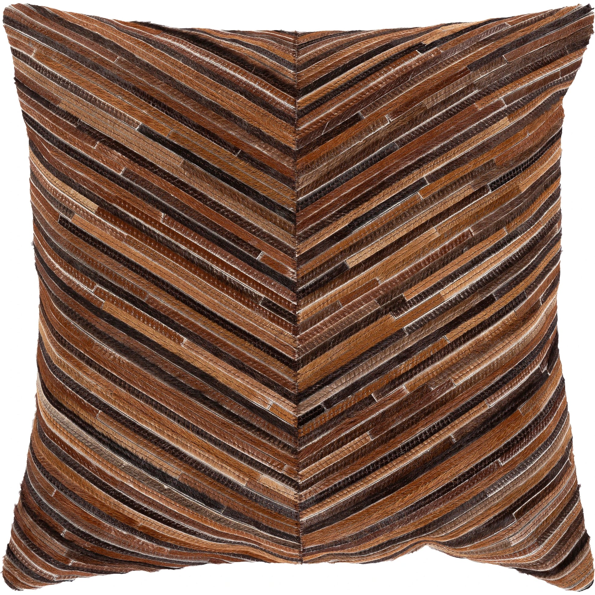 Zander Pillow - 33183 by Surya in caramel, charcoal. Made from 100% hair on hide, 80% polyester, 20% cotton in a transitional style.
