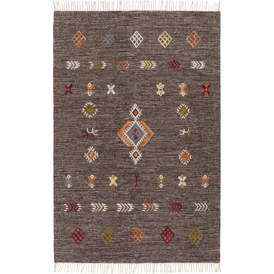 Zanafi Rug - 25467 by Surya in dark brown, light beige, gray, olive, peach, burnt orange. Made from 80% cotton, 20% wool in a unique style.