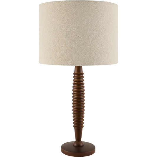 Ziniare Accent Table Lamp by Surya in dark brown. Made from rubber wood, iron, linen, polyester in a traditional style.