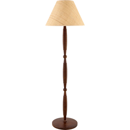 Ziniare Accent Floor Lamp by Surya in dark brown. Made from rubber wood, iron, linen, polyester in a traditional style.