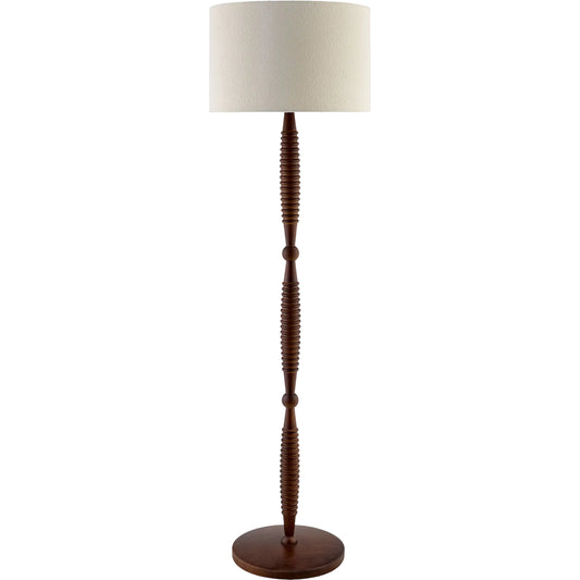 Ziniare Accent Floor Lamp by Surya in dark brown. Made from rubber wood, iron, linen, polyester in a traditional style.