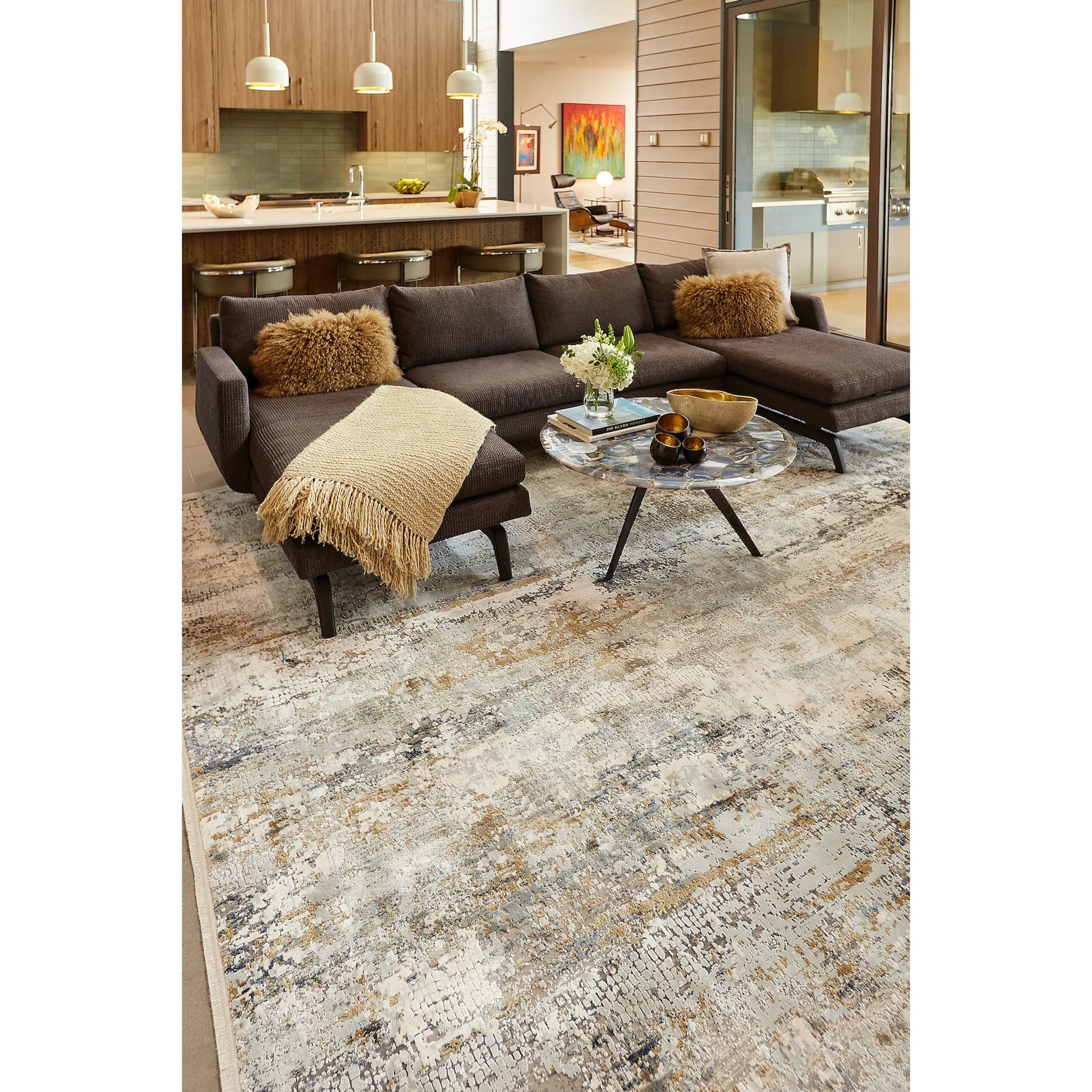 Cadiz Rug - 3887F by Feizy in ivory, gray, gold. Made from viscose, acrylic in a unique style.