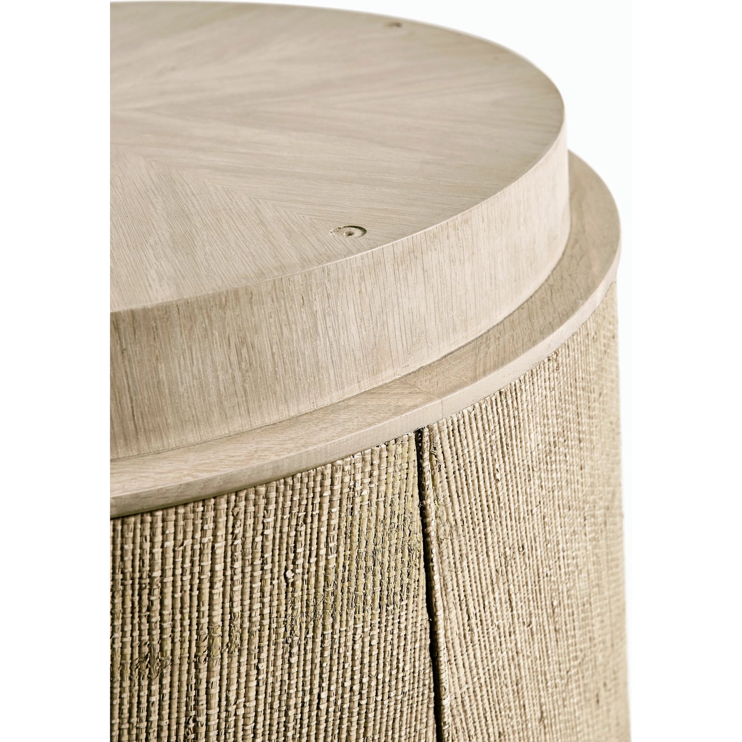 003 SI-2186260 | Closeup | Water Abyss Single Pedestal Dining by Jonathan Charles in brown and performance linen. Made from oak solids, veneers, grass cloth in a modern style.