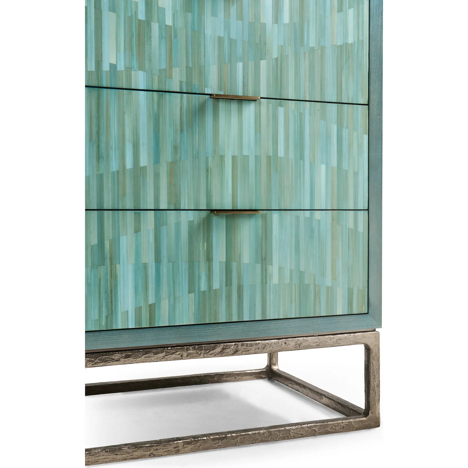 Seaglass Bunching Chest by Jonathan Charles in blue and blue straw. Made from koto veneer, stainless steel, straw in a eclectic & global style.