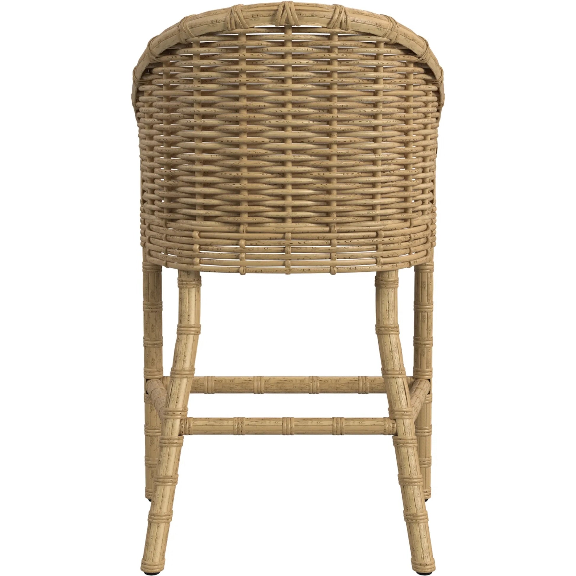 Playa Outdoor Counter Stool by Sunset West in medium wood. Made from resin wicker in a rustic style.