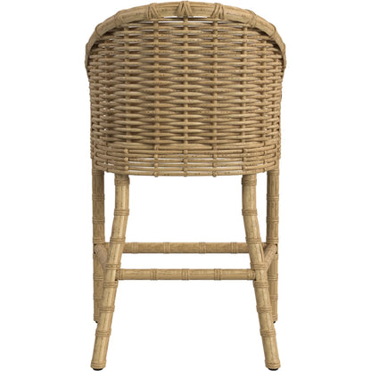 Playa Outdoor Counter Stool by Sunset West in medium wood. Made from resin wicker in a rustic style.
