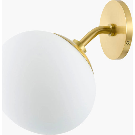 Zarion Wall Sconce by Surya in metallic brass, white, translucent. Made from iron, glass in a unique style.
