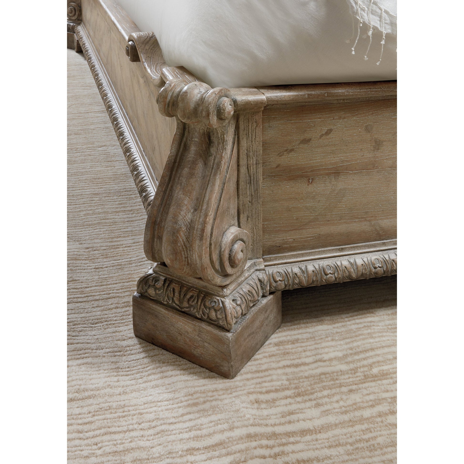 Castella Bed by Hooker Furniture in antique slate. Made from pecan, quartered walnut, quartered black walnut, maple, ash veneers in a traditional style.
