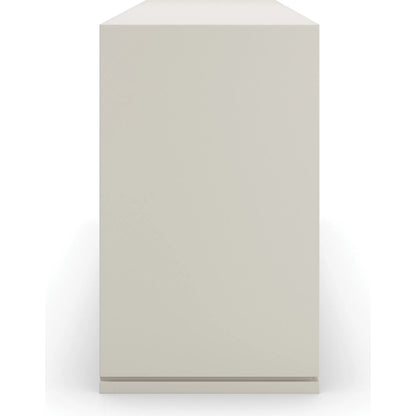 Silver Lining Dresser by Caracole in silver and almond milk, brushed stainless. Made from poplar in a unique style.