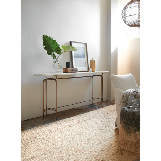 Skinny Metal Console by Hooker Furniture in antique copper. Made from marble, iron in a modern style.
