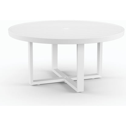 Newport Outdoor 60" Round Dining Table by Sunset West in frost. Made from aluminum in a modern style.