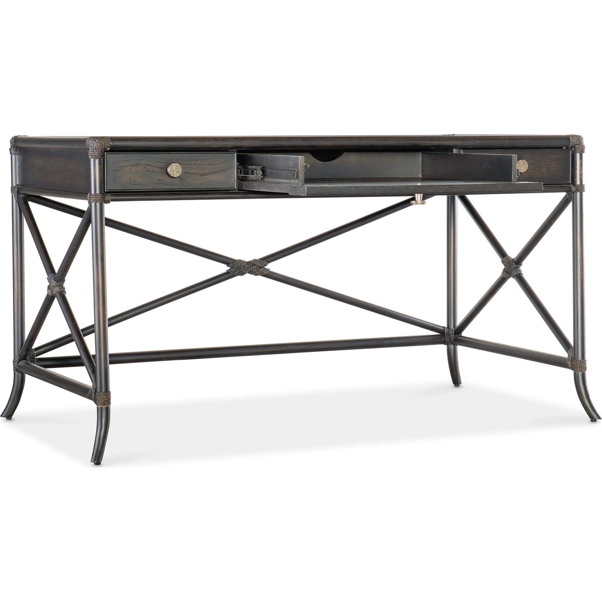 Retreat Pole Rattan Writing Desk by Hooker Furniture. Made from oak, maple veneers, rope in a cottage & farmhouse style.