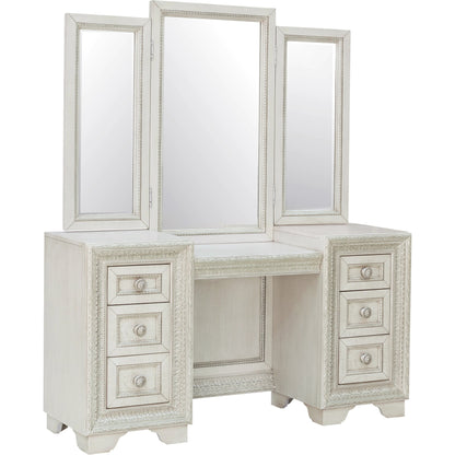 Camila Vanity Mirror by Pulaski Furniture in semi-transparent creamy white. Made from ash veneers in a modern style.