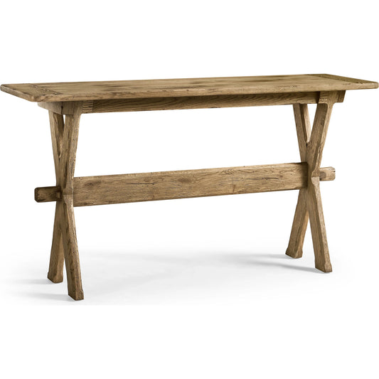 Echo Canyon Console Table by Jonathan Charles in faded oak. Made from oak in a cottage & farmhouse style.
