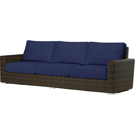 Montecito Outdoor Sofa by Sunset West in cognac. Made from resin wicker in a modern style.