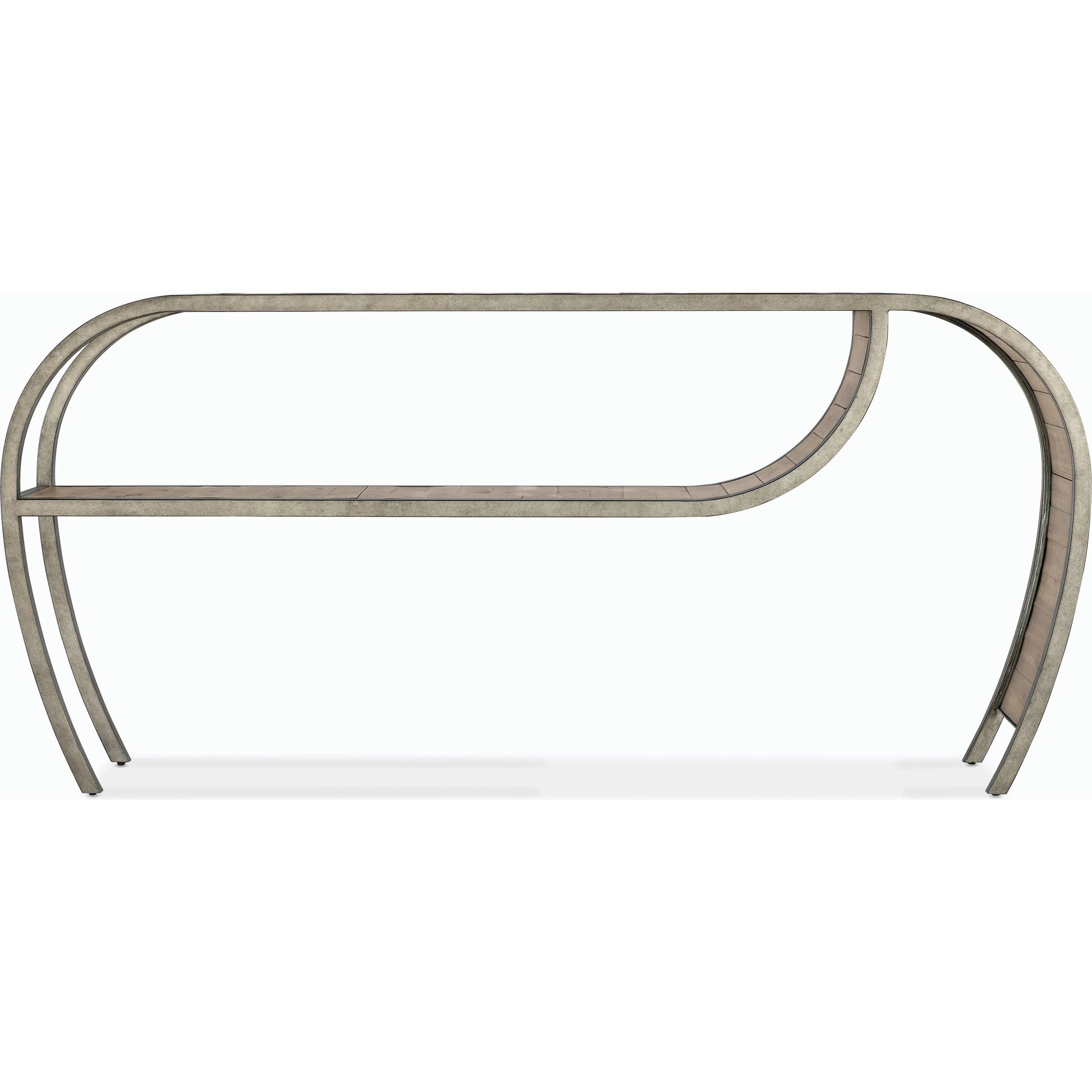 Commerce & Market Open Ended Console Table by Hooker Furniture in medium wood and natural medium wood finish. Made from acacia solids and metal tube in a modern style.