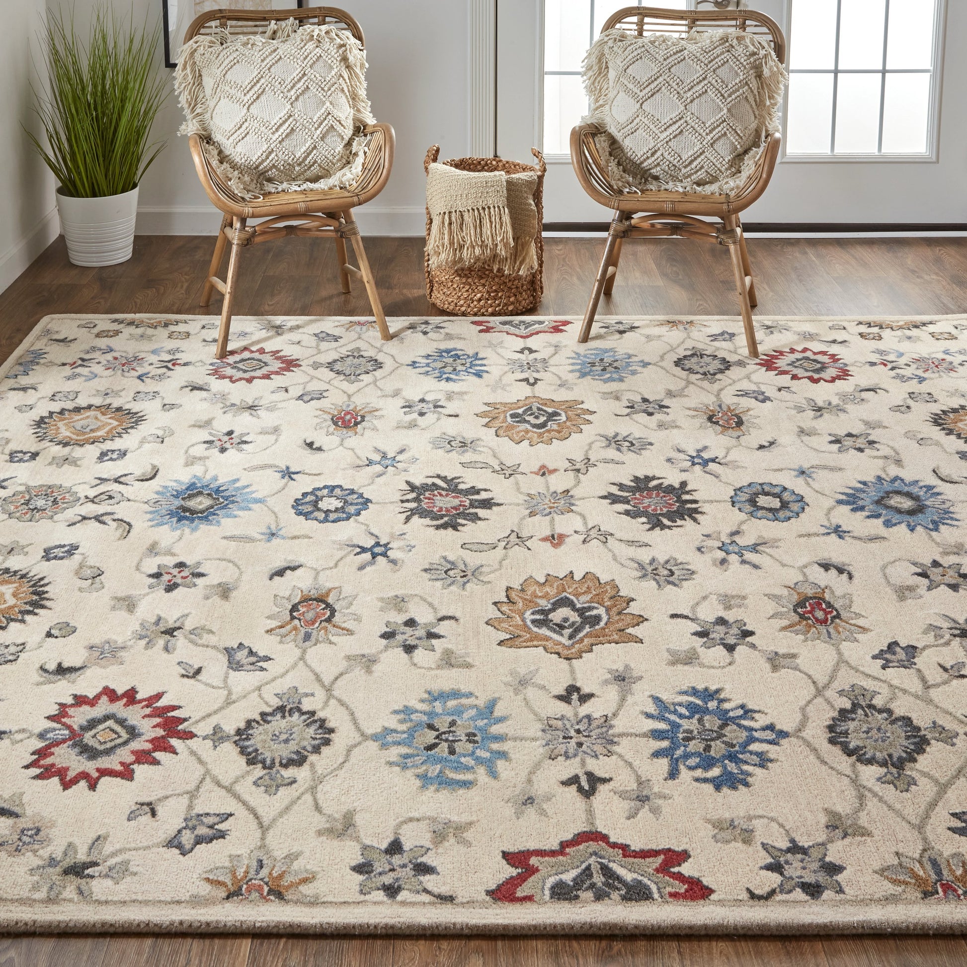 Rylan Transitional & Botanical Rug - 8641F by Feizy in ivory, blue, tan. Made from wool in a unique style.